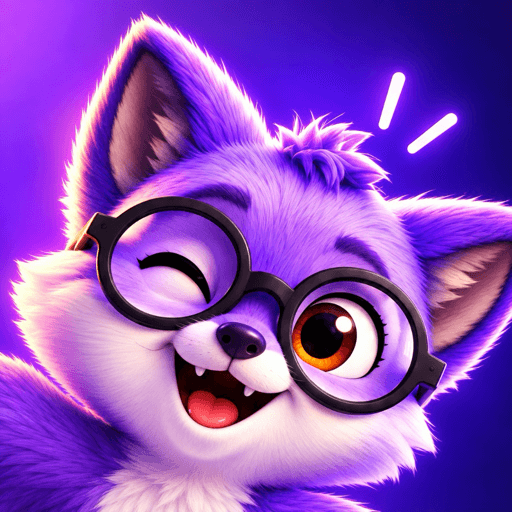 Mascote do BiliUp — raposa roxa de óculos, símbolo do aprendizado